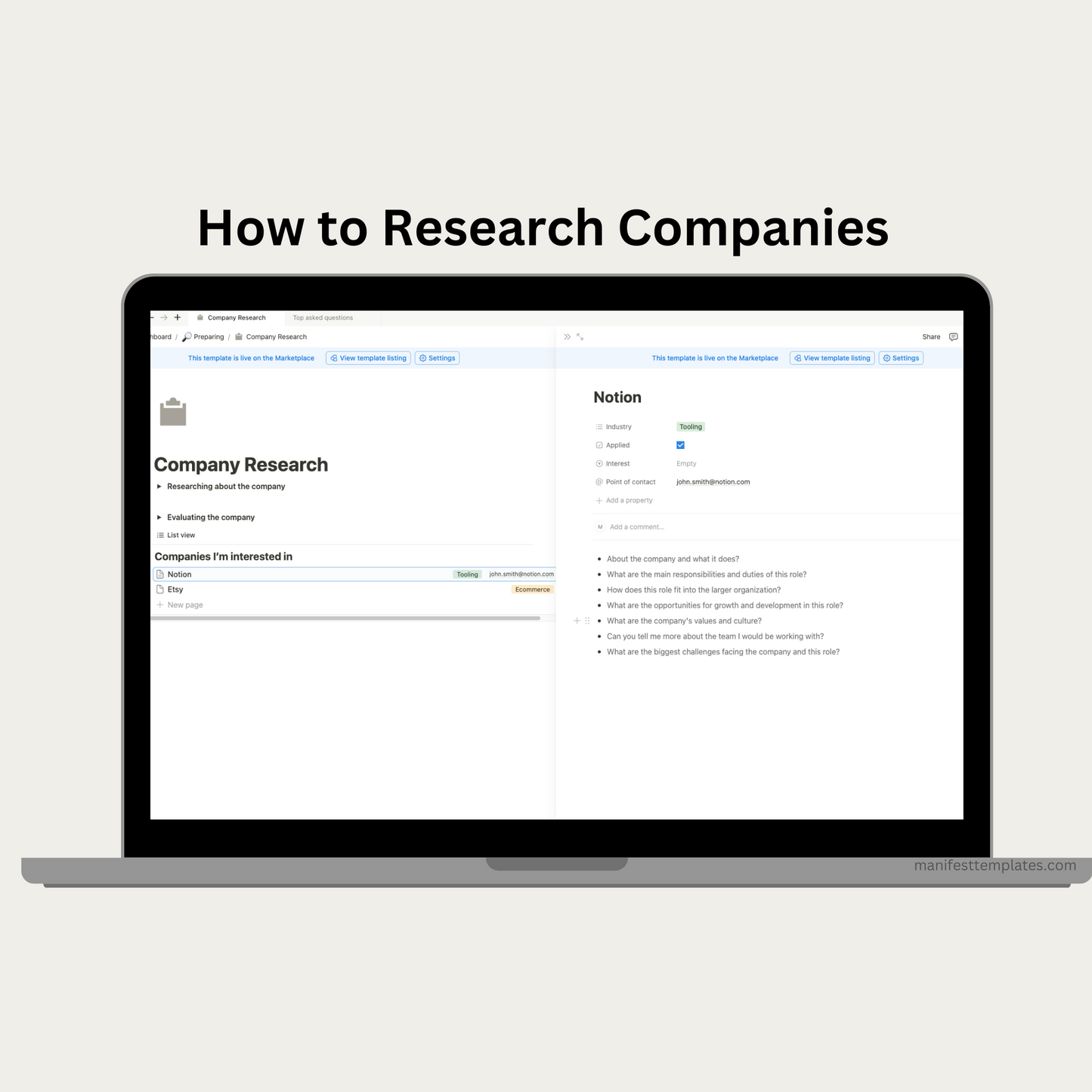 Notion Job Search Application Tracking Template